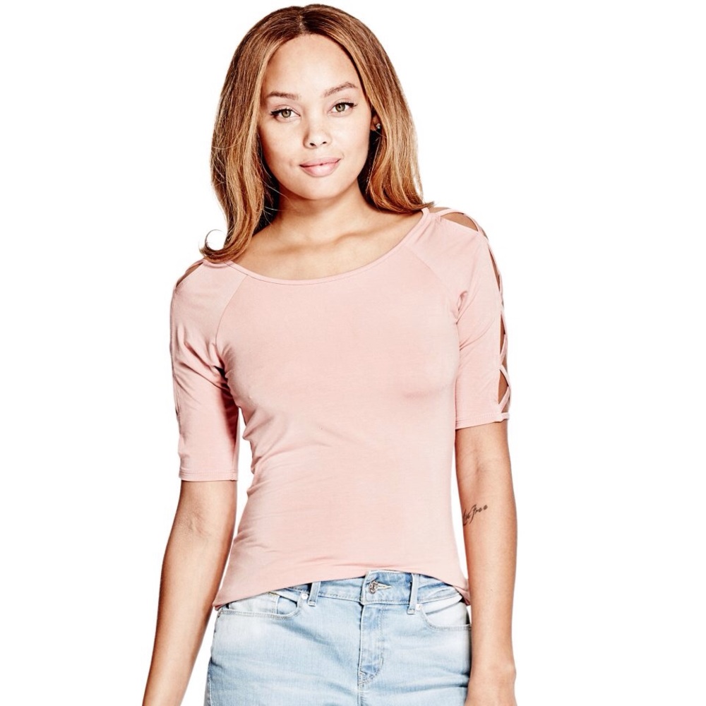 GUESS Amie Laced-Up Sleeve Top